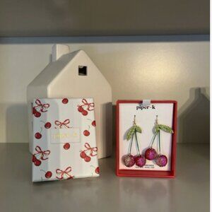 Piper K- Cherry Earrings: Pink/Red Glass Stone, DANGLE, Rhinestones